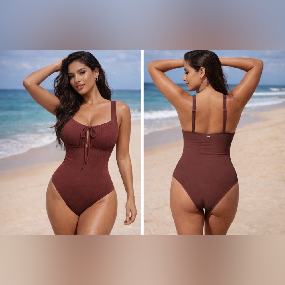 Berlook One Piece Swimsuit Coffee Brown Cut Out S Small NEW NWT Bag